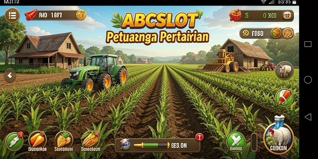 Tampilan gameplay seru di ABCSLOT yang menampilkan pertanian aktif.