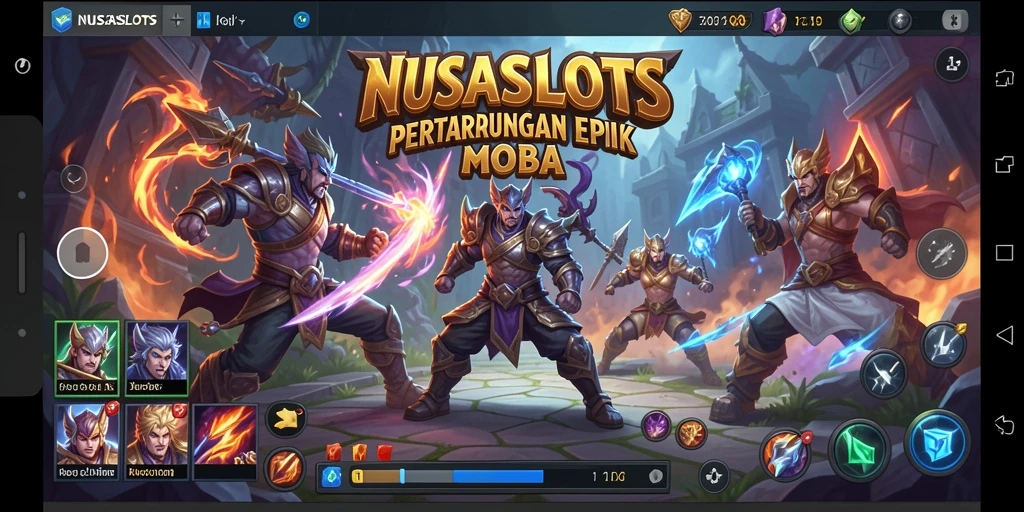 Tangkapan layar utama NUSASLOTS menunjukkan aksi seru dalam pertempuran MOBA.