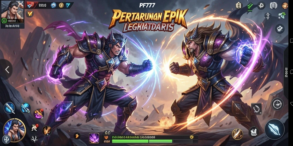 Tampilan seru gameplay PF777 dengan pertarungan antara karakter legendaris.