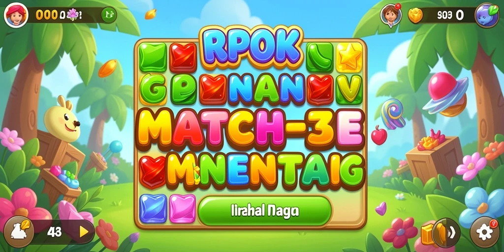Screenshot utama RPOK menampilkan gameplay Match-3 yang menarik.